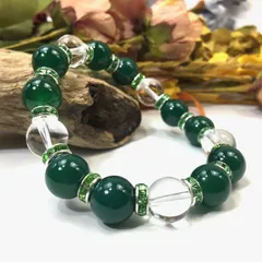 緑瑪瑙&水晶 パワーストーン ブレスレット 天然石 12mm （グリーン）メンズ・レディース　男性 [j]・女性　数珠ブレス　開運 [j]