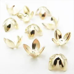 P-297 フラワー座金 10mm 10個【ブロンズゴールド】 4枚弁 深型 花びら 花弁 花座 ビーズキャップ カップ 基礎パーツ 菊座 アクセサリー パーツ 手芸 ハンドメイド 金具 ピアス イヤリング ネックレス