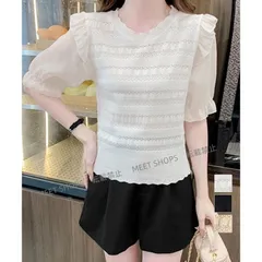 【新品未使用】サマーニット 異素材切替 シャツブラウス lsjx110