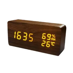 ☆ ダークブラウン ☆ Bタイプ ☆ デジタル時計 lycloc3 デジタル時計 おしゃれ 置き時計 目覚まし時計 置時計 めざまし時計 アラーム 複数 設定 時計 デジタル 温度 湿度 カレンダー シンプル 木目調 寝室 ベッドルーム リビング ベッドサイド