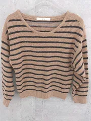 ◇ ef-de エフデ ボーダー 装飾 長袖 ニット セーター 9 ブラウン ブラック レディース  【中古】 【1002797610492】