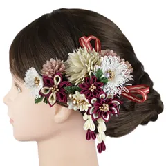 髪飾り 成人式 振袖 2点セット 赤紫 ピンク ベージュ 白 緑 ゴールド つまみ細工 剣つまみ 組紐 さがり 水引 和柄 ビーズ コー No.9-5407