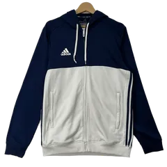 adidas/アディダス climalite チームジャケット トラックジャケット スリーライン トレーニング フーディー ライトアウター ワンポイントプリント オーバーサイズ ビックシルエット フィリピン製 メンズ M ホワイト/ネイビー