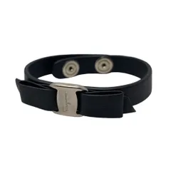 ☆EM0504 Salvatore Ferragamo サルヴァトーレ・フェラガモ ヴァラ バングル ブラック シルバー金具 中古のサムネイル
