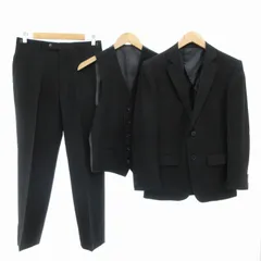 オリヒカ ORIHICA 美品 シングル スリーピーススーツ テーラードジャケット ベスト パンツ 2B センターベント センタープレス ウエストベルト ウール Y4 S 黒 ブラック /GV