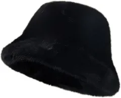 FUPUTWO バケットハット レディース 防寒 帽子 暖かい ふわふわ 無地 バケハ 秋冬 JP アルファベット Free Size(ブラック,  Free Size)