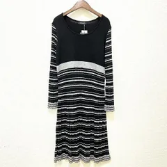 #wnc インゲボルグ INGEBORG ワンピース 11 黒 グレー ニット ボーダー マフラー付き タグ付き 美品 レディース [896595]