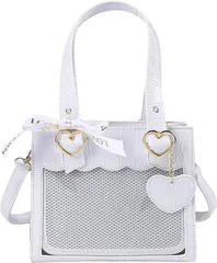 HARGIO ハルジオ 痛バッグ 痛バック 小さめ 可愛い ミニ 2WAY トート トートバッグ ハンドバッグ ハート ロリータ ショルダー ショルダーバッグ クロコ クロコ柄(ホワイト,  Free Size)