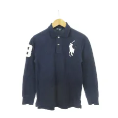 ポロ バイ ラルフローレン Polo by Ralph Lauren ポロシャツ 長袖 ビッグポニー ロゴ刺繍 鹿の子 ボーイズ 男の子 M 10-12 紺 ネイビー /AH7