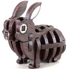 パズル造形　ミニチュア動物「ウサギ」　シート貼りＭＤＦウォルナット（濃茶）