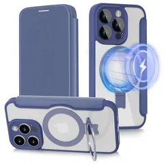 【スタンド機能&手帳型・2024新型】ハット iPhone 13 Pro Max 用 ケース スマホカバー [MagSafe対応・隠しスタンド] 全面保護 耐衝撃 手帳型 レザーケース カード収納1枚 小銭入れ ワイヤレス充電 滑り止め 指紋防止 背面透明 0