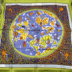 HERMES エルメス カレ90 スカーフ www.hermes.com エルメス ドット コム 世界地図 グリーン系 【中古】Aランク　6_155
