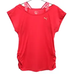 プーマ ロゴ刺繍 半袖 Tシャツ S レッド PUMA スポーツ トレーニング レディース 【中古】  【230616】 メール便可