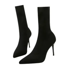 ☆ ブラック ☆ 38(24cm) ☆ ソックスブーツ シューズ ニット ソックスブーツ レディース ブーツ ニットブーツ ニット ソックスニットブーツ ショートブーツ ハイヒール ショート丈 ストレッチ 秋 冬 おしゃれ お洒落 ピンヒールソックスブーツ