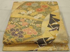 平和屋着物◎佐賀錦　六通柄袋帯　唐織　花鳥文　金糸　正絹　逸品　AAAU9745ou