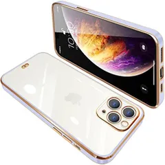 iPhone 11 Pro Max_パープル iPhone11 Pro Max ケース クリア 透明 アイフォン11pro max カバー スマホケース 耐衝撃 TPU メッキ加工 シリコン スリム 全面保護 薄型 ストラップホール付き 落下防止パープル