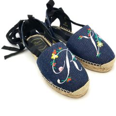 ロジェヴィヴィエ Roger vivier エスパドリーユ レースアップ サンダル デニム ブルー 35サイズ 約22cm 刺繍 レディース【中古】