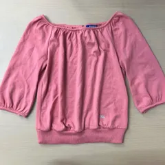 ◼︎ バーバリーブルーレーベル ホースロゴ刺繍 バックリボン ウール ニット 7分袖 ピンク