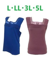 やわらか素材タンクトップ　肌当たりの良いモダール生地　襟周りサテンシフォン　（L、LL、3L、5L）　お買い得品　新品 　送料無料