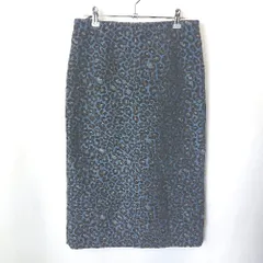 ◇ INDIVI インディヴィ 豹柄 レオパード 厚手 ひざ下 タイト スカート サイズ12 ネイビー系 レディース E  【1406050074593】