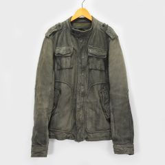 DIESEL ディーゼル メンズ L レザージャケット 革ジャン ライダース ブルゾン 牛革 カーフレザー グリーン 緑 立ち襟 ベント エポレット