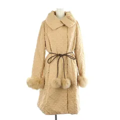 トゥービーシック TO BE CHIC ドットジャカードダウンコート ロング アウター フォックスファー ベルト付き 42 ピンクベージュ /MI ■OSのサムネイル