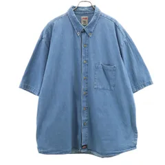 Dickies ディッキーズ 半袖 ボタンダウン デニムシャツ 3XL ウォッシュブルー ビッグサイズ メンズ 古着
