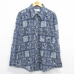 XL/古着 バンヒューセン 長袖 シャツ メンズ 70s 総柄 大きいサイズ 濃紺他 ネイビー チェック spe 25jun28 中古 トップス