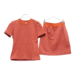 HERMES (エルメス) 総柄ジャガードニットセットアップ 半袖ニットTシャツ スカート レッドのサムネイル