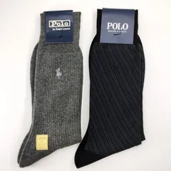 【未使用品】ポロ　ラルフローレン　メンズソックス　ロゴ刺繍　ファッションショックス　カジュアル　25～26㎝　グレー　ブラック （管理番号：2-003）