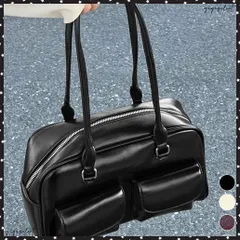 ロングハンドル肩掛けバッグ レディース鞄 ファスナー付きトートバッグ マチ広めハンドバッグ おしゃれ マルチポケット 学生カバン 韓国風通勤通学 PUレザーバッグ スクールバッグ女子 フロントポケット鞄 合皮バッグきれいめ