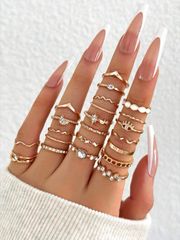 Women's 23-Piece Six-Pointed Star & Eye Ring Set with Diamond Inlay