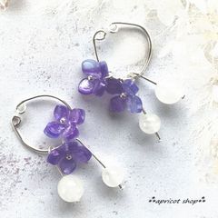 紫陽花と白翡翠 イヤーカフ/シルバー