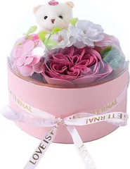Laluna 母の日 ソープフラワー プレゼント 花 ギフト ボックス 造花 箱 バラ 枯れない花 癒しピンク丸い花ボックス( ピンク)