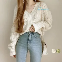 ニットカーディガン レディース 透かし レース編みカーデ 春 Vネックニット トップス かぎ針編み 羽織り 新作 パールボタン 長袖 ant4y390715