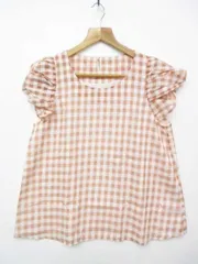 【送料無料/新品】パウダーシュガーPOWDER SUGAR 大人可愛い 半袖 シフォンカットソー 袖花柄レース切替 チェック M ■L19000SSA18（2）6/21