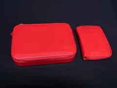■美品■ YVESSAINTLAURENT イヴサンローラン パテントレザー ミラー付き メイクポーチ 化粧ポーチ マルチケース レッド系 DG9141