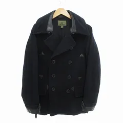 ナイジェルケーボン NIGEL CABOURN レザーコンビ Pコート ピーコート ミリタリー ミドル丈 ウール 46 S 紺 ネイビー /TZのサムネイル