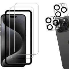 【特価セール】カバー カメラフィルム ガラスフィルム 用 Max Pro 保護フィルム iPhone15 強化ガラス 日本素材製 KPNS 【2+2枚セット】ガイド枠付き