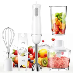 【最強モデル・1台6役】ハンドブレンダー ブレンダー 離乳食 氷も砕ける 800W ハンドミキサー 電動 泡立て器 フードプロセッサー ミキサー ジューサー 氷・肉・果物・野菜 調理器具 家庭用 (ホワイト) 1