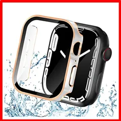 【おすすめ】 45mm_光沢のホワイト&ローズゴールド 1枚 【最新防水ケース】FAZHAN 対応 Apple Watch Series 8/Ultra/7/s
