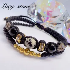 天然石 パワーストーン ブレスレット アンクレット マクラメ ミサンガ ダルメシアンジャスパー  オニキス スモーキークォーツ 交通安全 厄除け