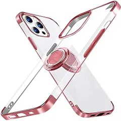 【在庫セール】Smoniy iPhone 14用 ケース クリア リング付き アイホン 14 用 カバー 透明 おしゃれ スマホケース メッキ加工ソフトケース 耐衝撃 軽量 薄型 ストラップホール付き スタンド機能 車載ホルダー対応 透明 TPU携帯ケース(ピ