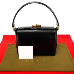 極 美品 GUCCI グッチ オールドグッチ ヴィンテージ バンブー レザー 本革 ターンロック ハンドバッグ ミニ トートバッグ ブラック 577-6
