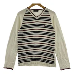 BURBERRY BLACK LABEL バーバリーブラックレーベル Vネック ボーダーニット size2/オフホワイト×ブラック×ワインレッド