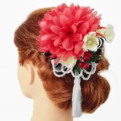 髪飾り 成人式 振袖 浴衣 卒業式 袴 結婚式 2点セット 赤 白 花 和 洋 かんざし 手作り 簪 つまみ細工 ちりめんフォーマル 花飾り 玉飾り ブライダル W58 304-348 赤 白 r725　Si