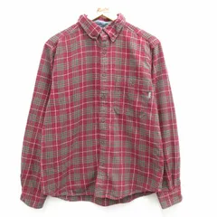 L/古着 長袖 フランネル シャツ メンズ コットン ボタンダウン エンジ他 チェック 24feb08 中古 トップス