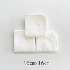 白いガーゼハンカチ　3枚セット　小花　16㎝×16㎝　子供用　ミニハンカチ　幼稚園　小学校　お受験　冠婚葬祭　白　ハンカチ　ハンドメイド