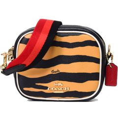 코치 가방 COACH 코팅 캔버스 페블 가죽 호랑이 프린트 미니 덴프시 카메라 가방 크로스 바디 대각선 걸 2way 클러치 숄더백 허니 × 블랙 멀티 C6953