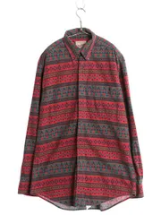 【お得なクーポン配布中!】 90s USA製 ウールリッチ ネイティブ 総柄 プリント フランネル シャツ メンズ L オールド ボタンダウン 長袖シャツ ネルシャツ シャモア BD